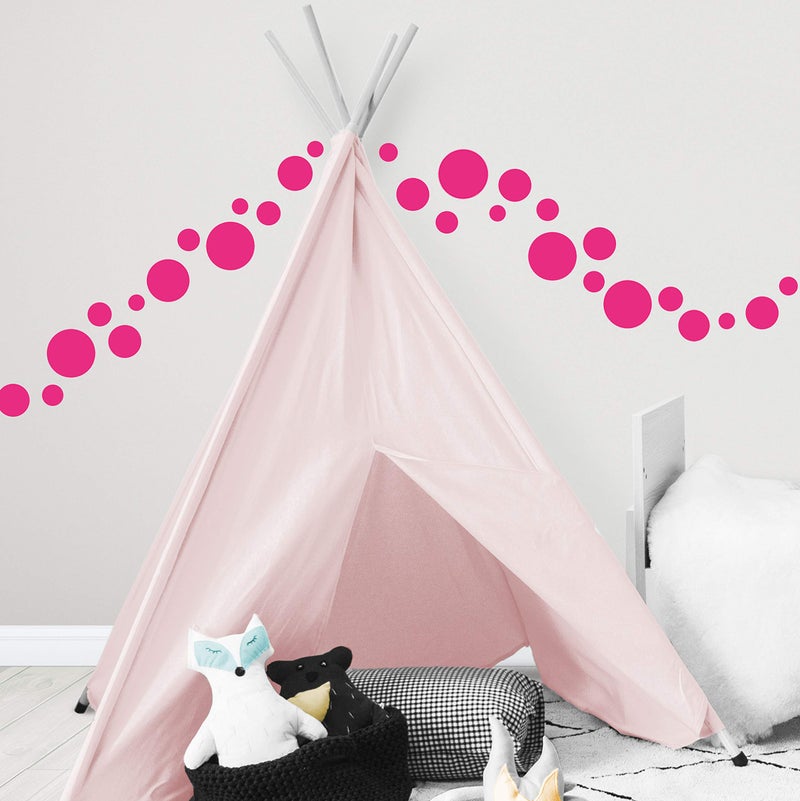 Create-A-Mural Polka Dot Wall Decals (63) Girls Room Wall Decor Stickers, Wall Dots, Vinyl Circle Peel & Stick DIY Bedroom, Playroom, Kids Room, Baby Nursery Toddler to Teen Bedroom Decoration 3"-6.5" (Hot Pink) - Image 2